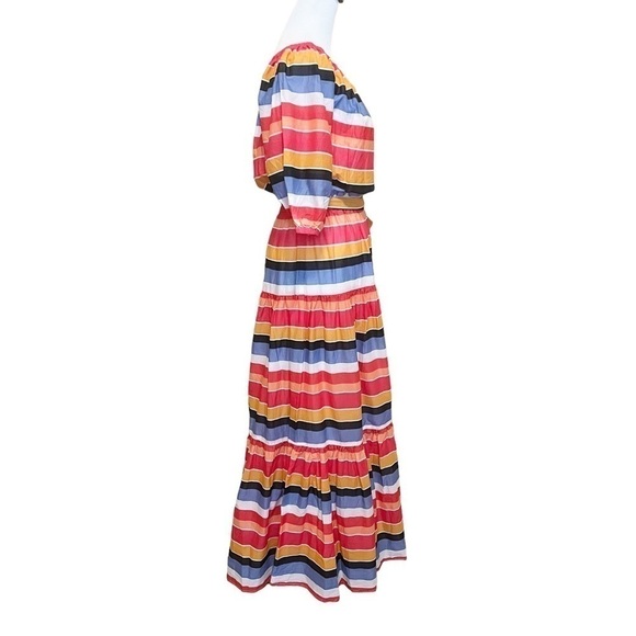 Boston Proper NWT Multi Stripe Off the Shoulder Tiered Maxi Dress Summer Size S - Picture 4 of 10